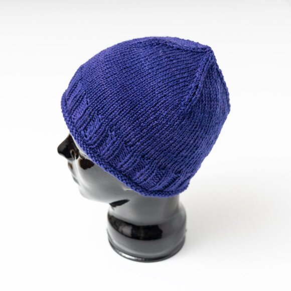 Violet Blue Purple Merino Wool Rolled Brim Beanie Hat